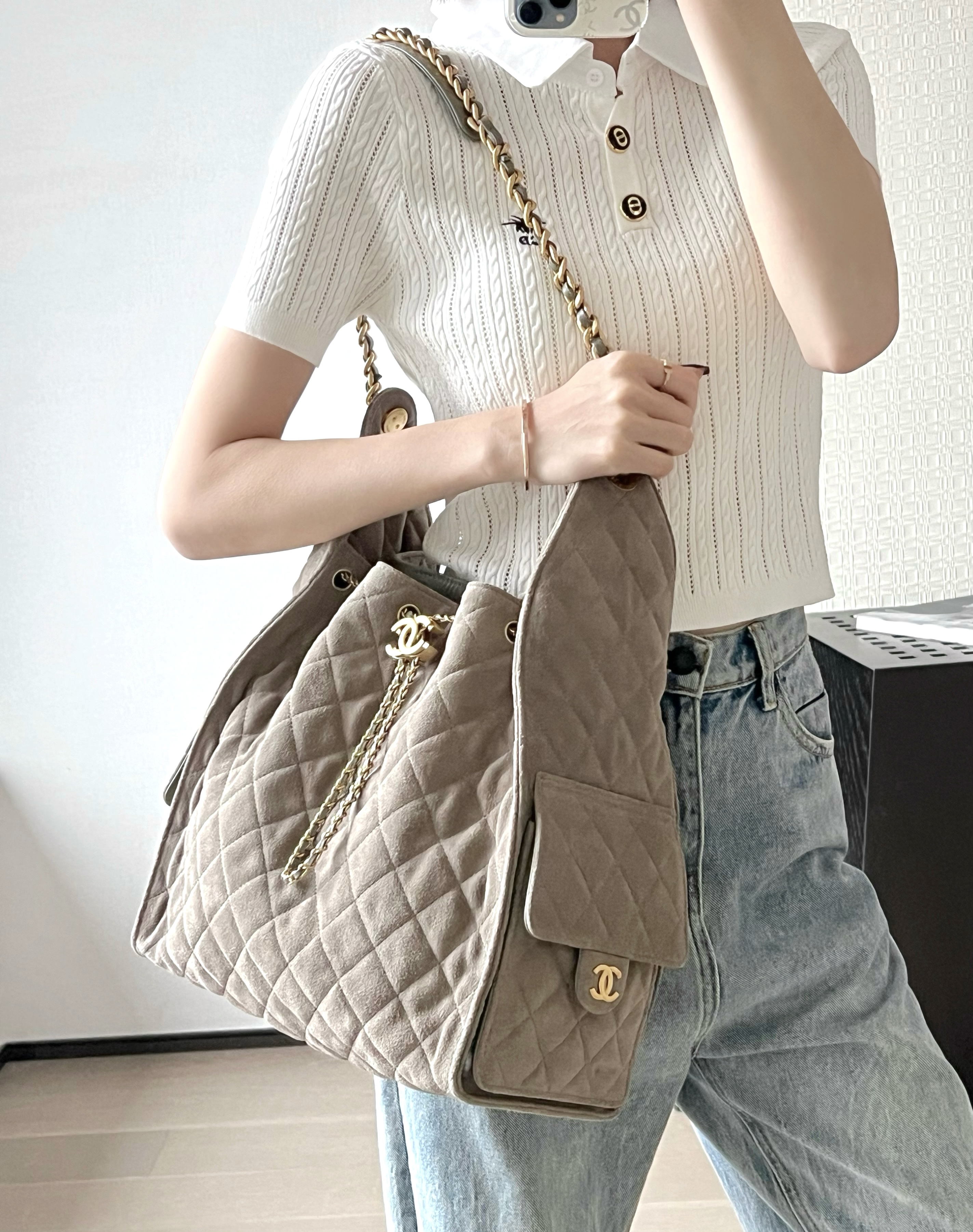 [홍콩명품.CHANEL] 샤넬25백 사이드포켓 골드 체인 호보백 미디움 CN276 GD