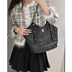 [홍콩명품.CHANEL] 샤넬 맥시 쇼핑백   카프스킨, 골드 메탈  블랙 스몰 GD