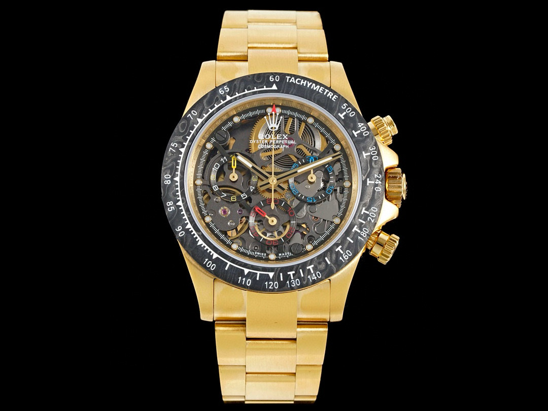 ROLEX 로렉스 롤렉스 데이토나 옐로우골드 크로노그래프 스켈레톤 다이얼, 메탈밴드