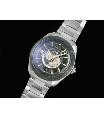 [홍콩명품시계.OMEGA] 오메가 아쿠아테라 GMT 월드타이머 43mm 그린 세라믹 베젤 그린 다이얼